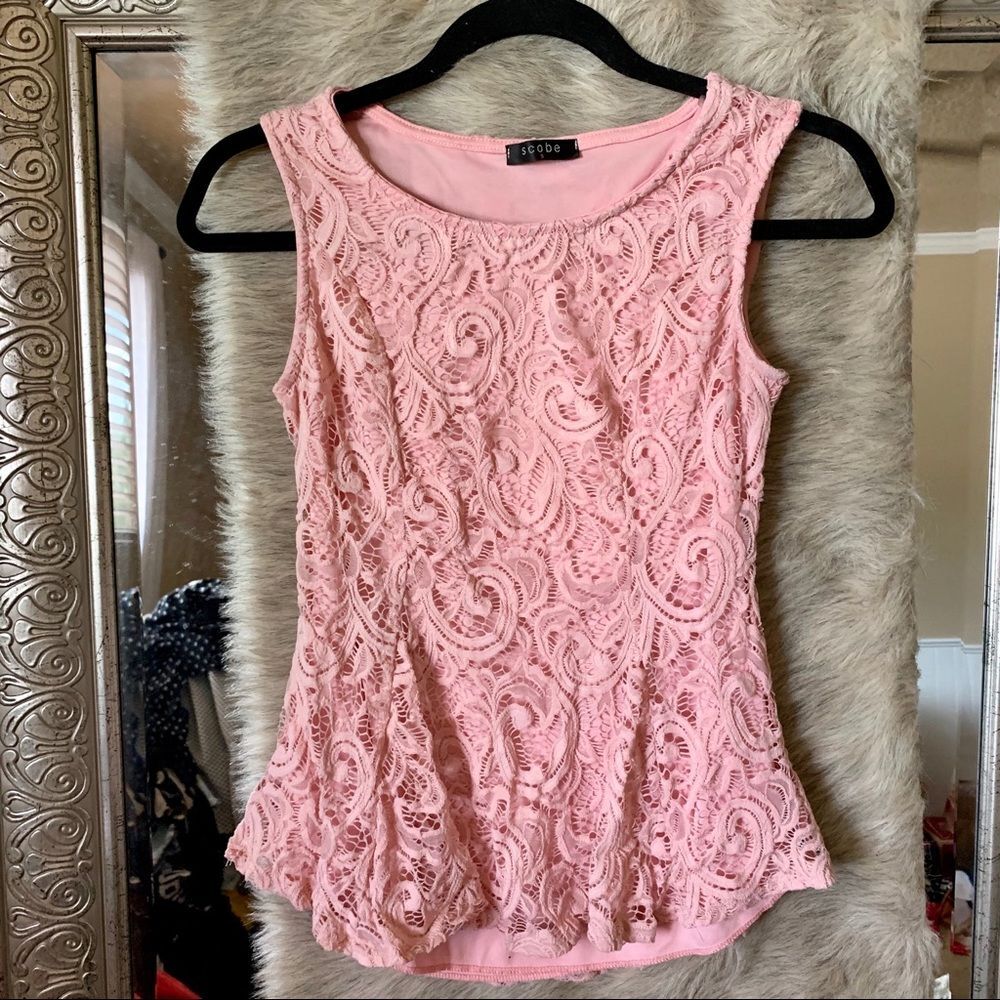 S pink lace peplum blouse